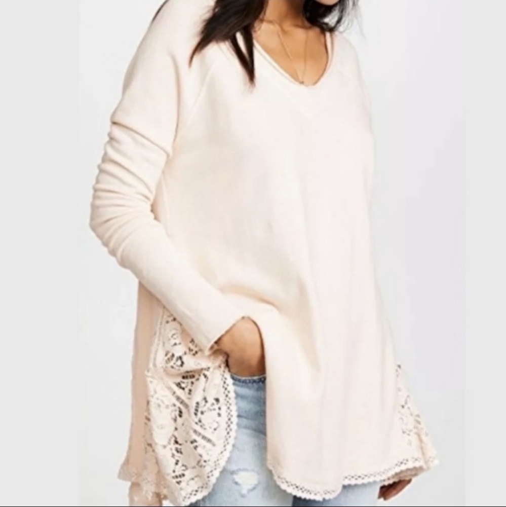 Free People Womens No Frills Pullover Sweatshirt Ivory Size Midium
